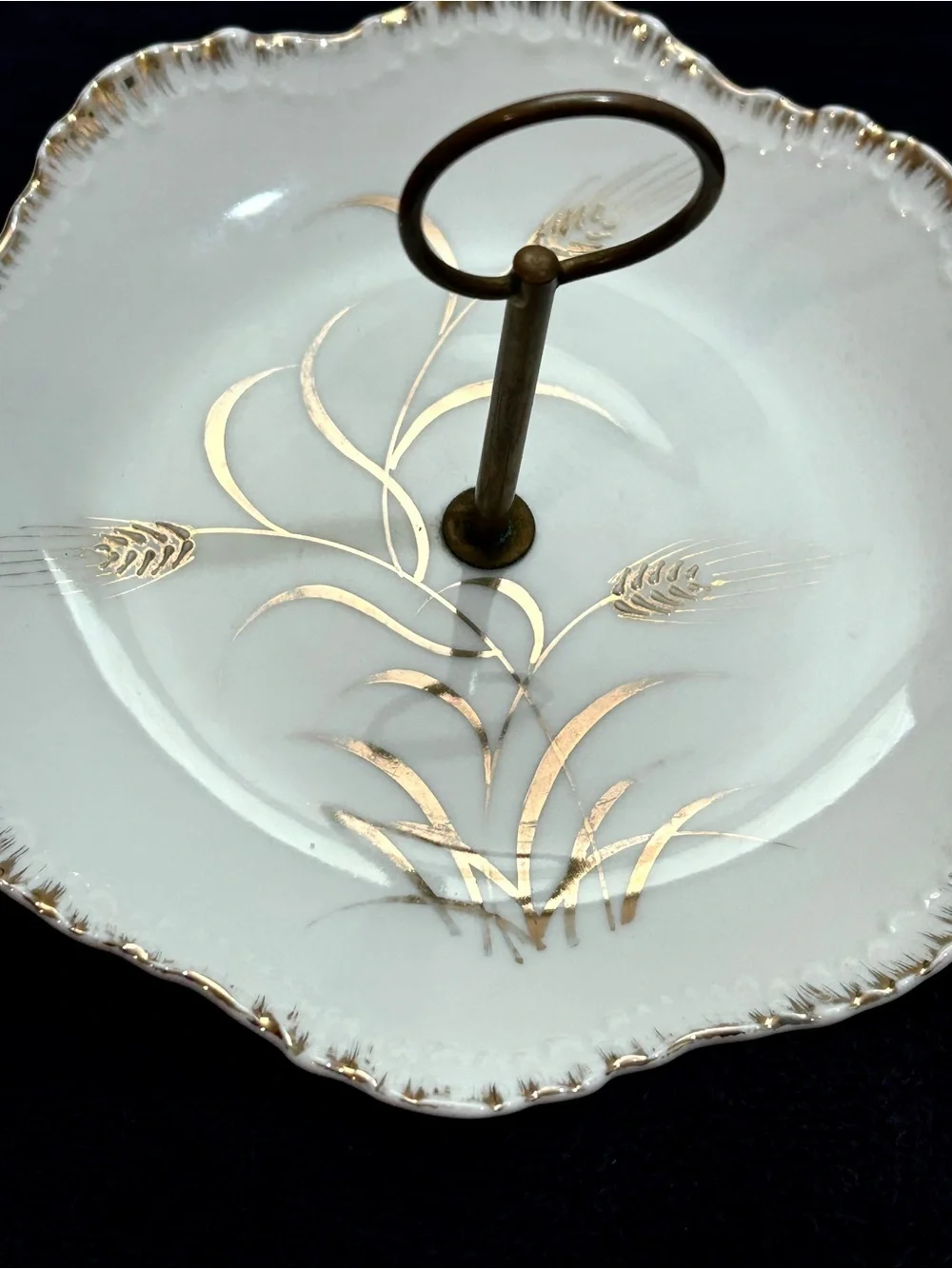 Vtg Lefton Tidbit 22K Gold Wheat Hand Painted Serving Dish Porcelain Tray 6”x6”